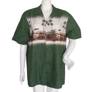 RJC Hawaiian Shirt, XL, Green, Pocket, Made in Hawaii, SS, Cotton